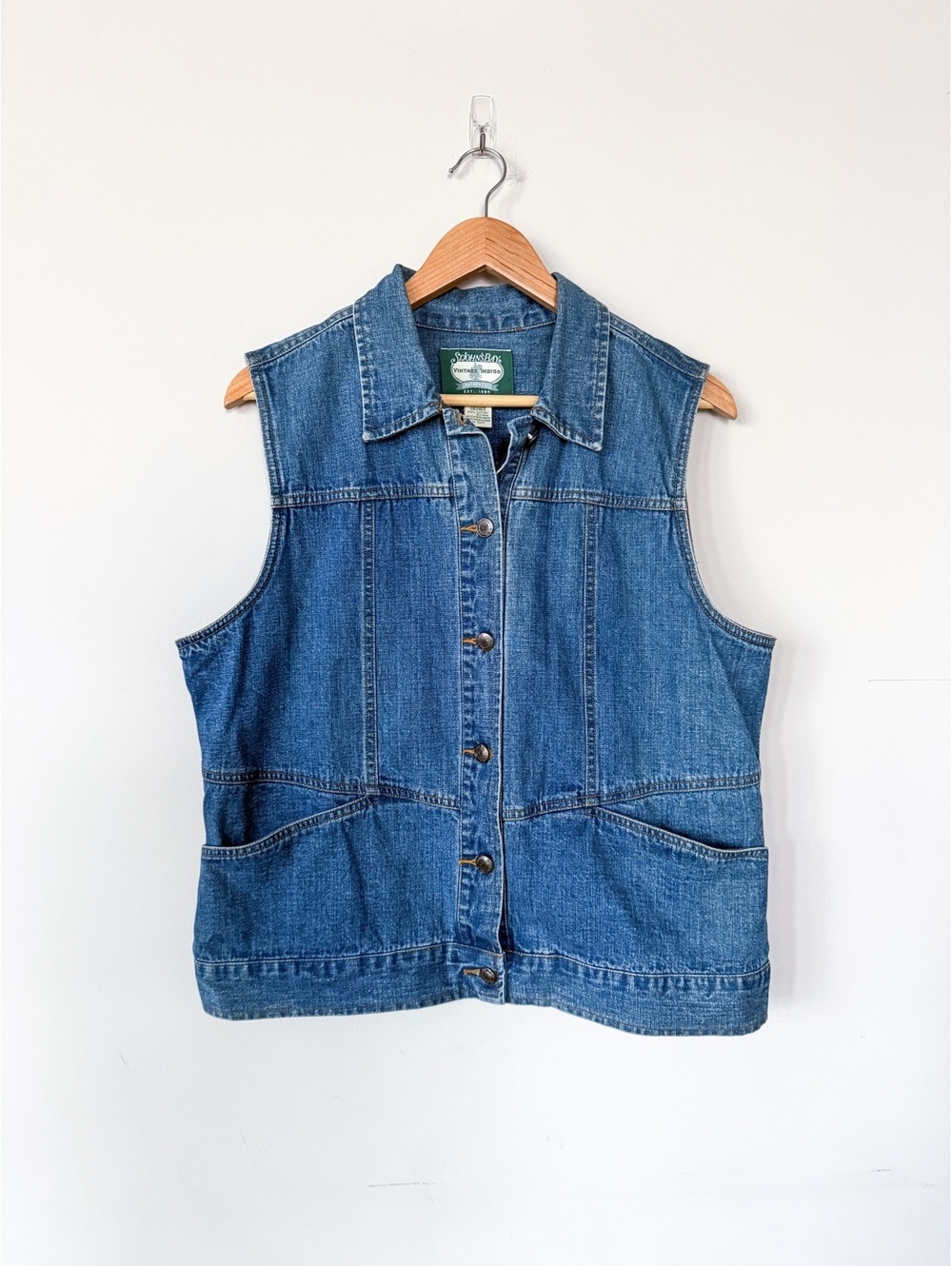 Vintage 90s St. John's Bay Denim Vest Dark Wash with pockets button down Collar